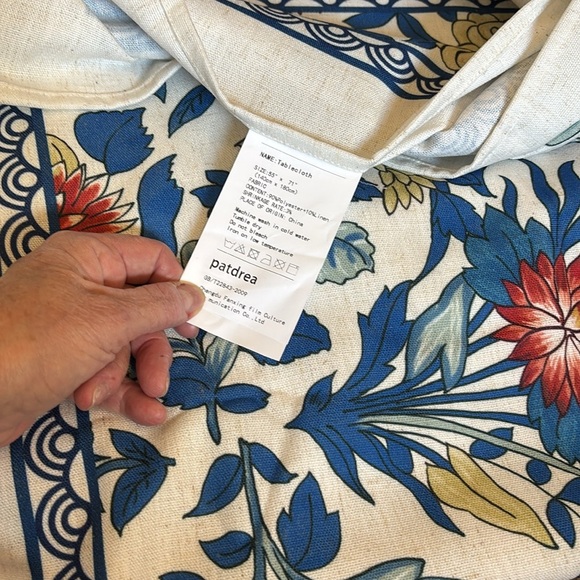 Patdrea Designer Blue Tablecloth For Rectangle Tables,Vintage Linen With Leaves - Picture 10 of 11